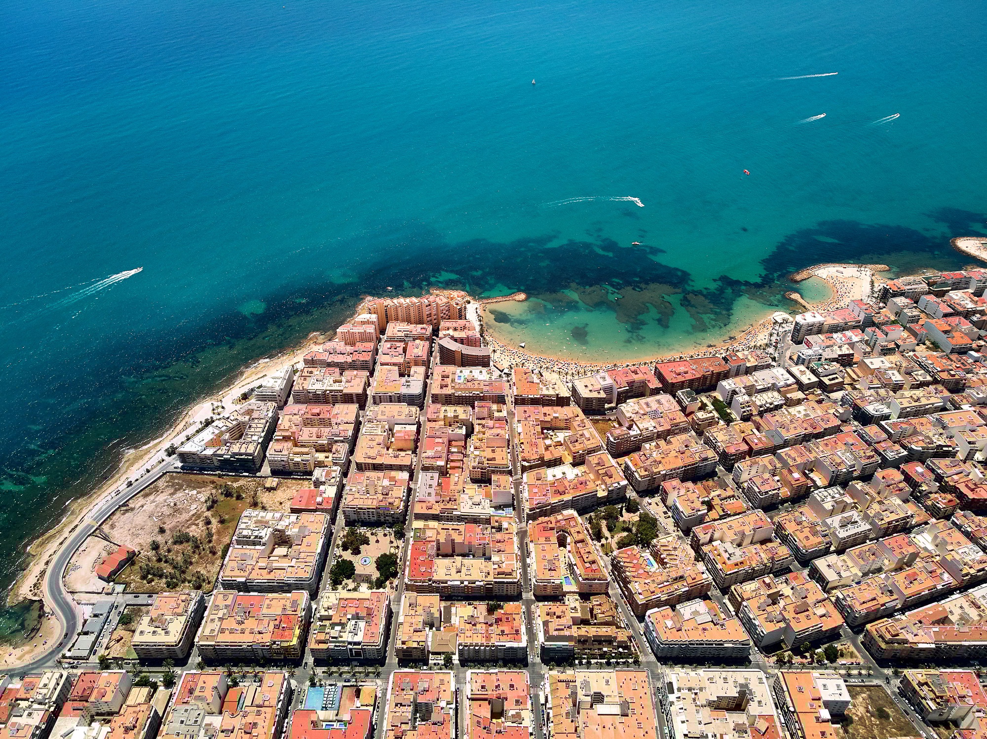 Aerial shot of the city of Torrevieja in Costa Blanca, Alicante, Spaina
